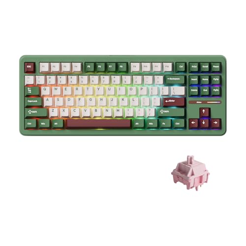 Akko Tastiera cablata TAC87, 88 tasti, layout 80% TKL USA, Matcha Red Bean Hot-Sswap, tastiera meccanica da gioco, con cappucci per tasti PBT nel profilo Cherry (Stellar Rose Switch)