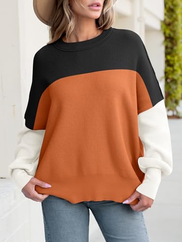 Image of ANRABESS Women Oversized Sweaters Batwing Long Sleeve 2026 Fall Outfits Crewneck Casual Knit Side Slit Fashion Pullover Top