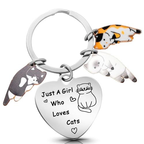 HDGSAFD 1 porta-chaves de gato, 2 pingentes de gato com orifícios, porta-chaves de aço inoxidável, chaveiro gravado com gato com pendente de gato, presente para amantes de gatos, multicolor, 2,8 * 2,9