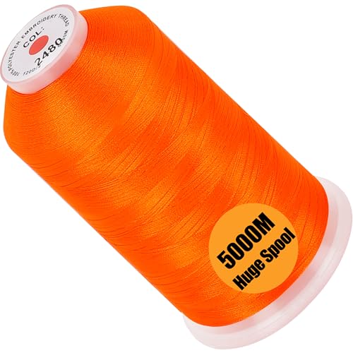 Image of New brothread - Single Huge Spool 5000M Each Polyester Embroidery Machine Thread 40WT for Commercial and Domestic Machines - Neon Dark Orange