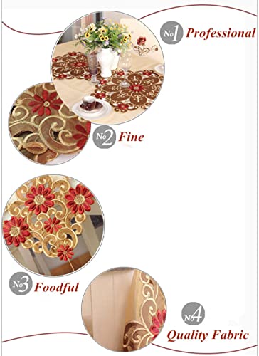 Nappe brodée or 220 cm ronde double fil fleur pour table à manger - 6