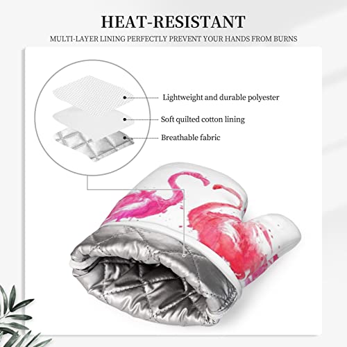 2Pcs Oven Mitts(L) And Pot Holders Sets,Ink Flamingos,Kitchen Oven Glove High Heat Resistant 500 Degree Oven Mitts And Pot Holder,Surface Safe For Baking,Cooking,Bbq #TOP3