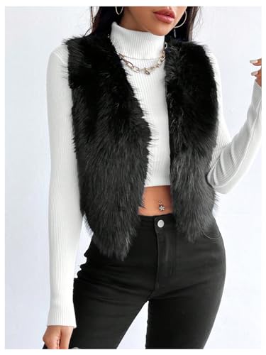 Verdusa Women's Fuzzy Faux Fur Vest Jacket Sleeveless Open Front Waistcoat Outerwear3