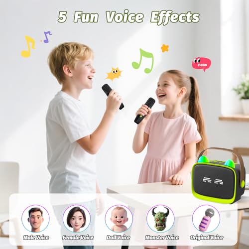 Image of Mini Karaoke Machine Toys Gifts,Kids Portable MP3 Player with 2 Wireless Microphone and LED,Christmas Birthday Gifts for Girls Boys 3 4 5 6 7 8+ Year Old (Green)