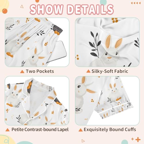 senya Wihte Rabbit Cute A Satin Summer Pajama Sets Silk Short Sleeve Button Down Sleepwear3