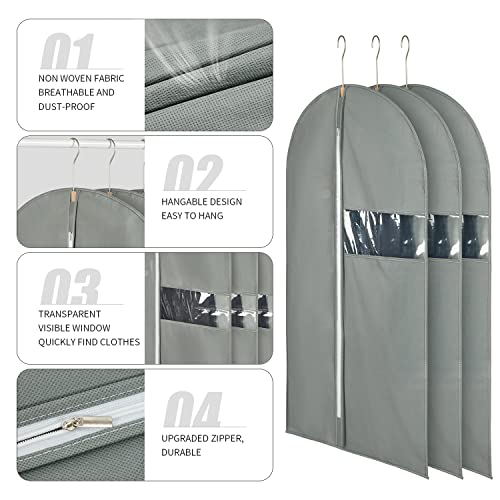 Hwajan 24"X40"6Pack Garment Bags For Hanging Clothes Travel Suit Cover Bags For Closet Storage With Clear Window Non-Woven Fabric Protector Bag With Zipper For Suits,Coats,Shirt,Jackets,Sweaters #TOP2