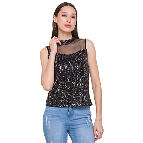 Image of Globus Women Black Embellished Net Top