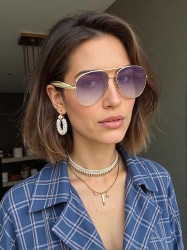 Image of Oversized Aviator Sunglasses For Women 70s Retro 2025 Metal Shades with Gold Streamline Arms