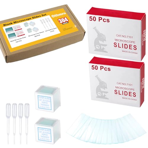 Microscope Slides Clear Glass 100 Pcs Microscope Slides with Ground Edge 20mmx20mm 200 Pcs Microscope Cover Glasses Slips Glasses for Basic Biological Science Education with 4 Test Pipette Droppers