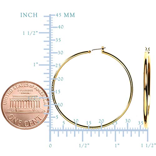 10K Yellow Gold 1.5Mm Shiny Round Tube Hoop Earrings, Diameter 30Mm #TOP1
