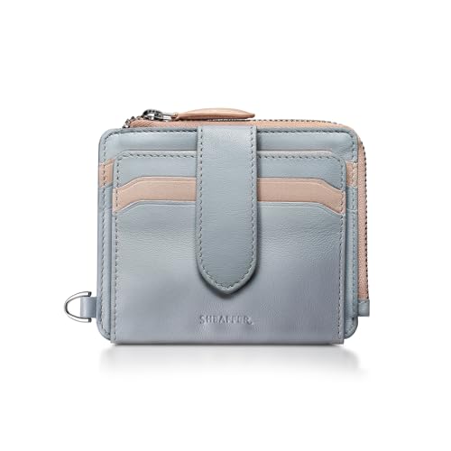Image of Sheaffer Expressions Gift Set 100 9376 Blue and Pink Pearlised Gradient Ballpoint Pen with Chrome plated Trims and Genuine Leather Wallet