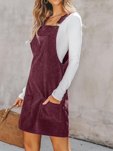 Image of CUPSHE Women Corduroy Fall Dresses Front Bib Pocket Square Neck Wide Strap Casual Overall Mini Dress