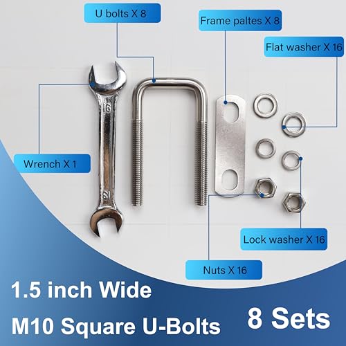 Image of 8 Pcs M10 Square U Bolts 1-1 /2 Inch Wide, 3 /8 inch x 1-1 /2 inchW x 3-3 /8 inchL | 304 Stainless U Bolt Heavy Duty with Nuts,Bolt Plate and Washers,Square U Bolts 1.5 Inch Wide,Metric bolts