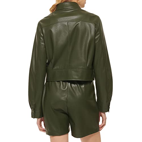 DKNY Women's Button Front Vegan Leather Long Sleeve Jacket4