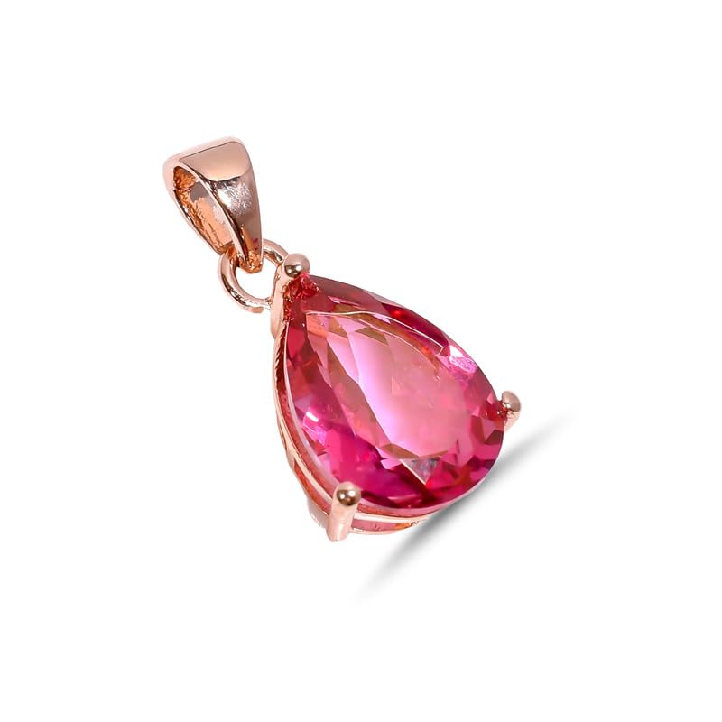 Pendentif topaze rose naturelle et argent 925 massif taillé à la main
