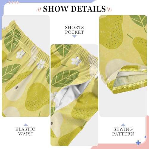 Pear Floral Boys Long Pants Soft Trousers Elastic Waist Kids Lounge Bottoms with Pockets S-XL4