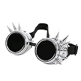 TOSGMLOUS Vintage Steampunk Goggles Glasses with Rivet for Men Women Halloween DIY Gothic Cosplay Costume Punk Style Eyewear (Glossy Silver)