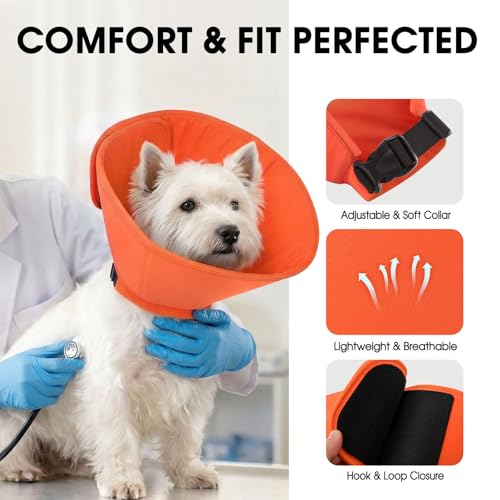 Image of Adjustable Dog Cones, Soft Cone for Dogs to Stop Licking | Dog Cone Alternative for Small Dogs, Pet Recovery Collar After Surgery with Quick Release Buckle, Orange S