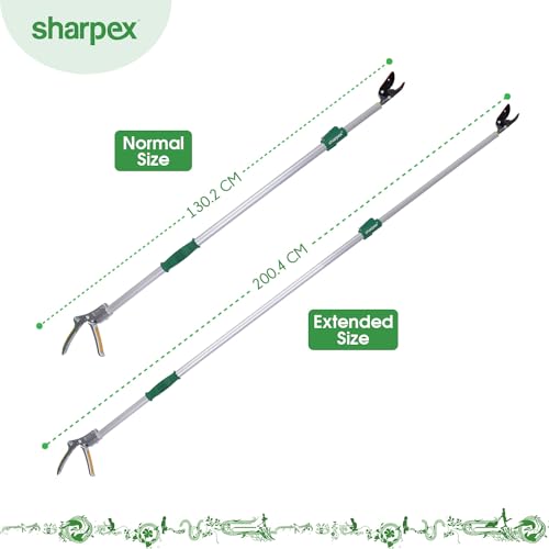 Image of Sharpex 6 Feet Long Reach Pruner Aluminum Telescopic Cut and Hold Pruner Heavy Duty For Tree Branch Cutter & Trimming, Cutting Leaves, Fruit Picker