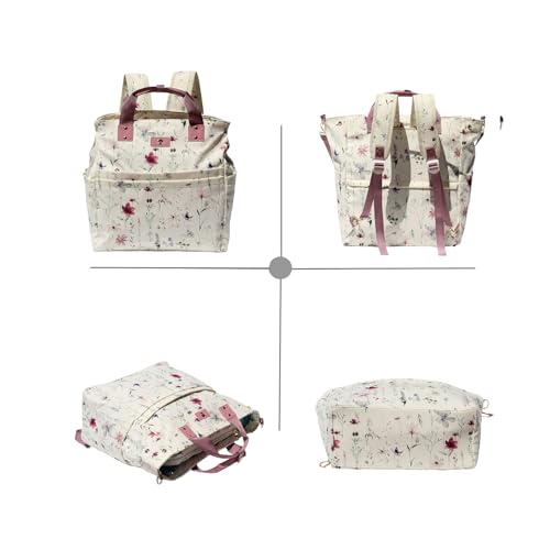 ESVAN Diaper Tote Bag Totepack Backpack Crossbody Bag 3 in 1 for Women Laptop Backpack Multifunctional with Insulated Pockets (Corduroy Purple Flower) by ESVAN - Image 7