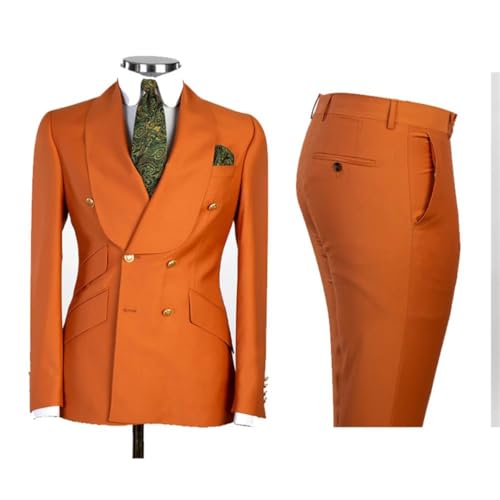 Ownwfeat Men Double Breasted Business Casual Suits Wedding Party Jacket Pants Set 2PCS Slim Fit Suits2