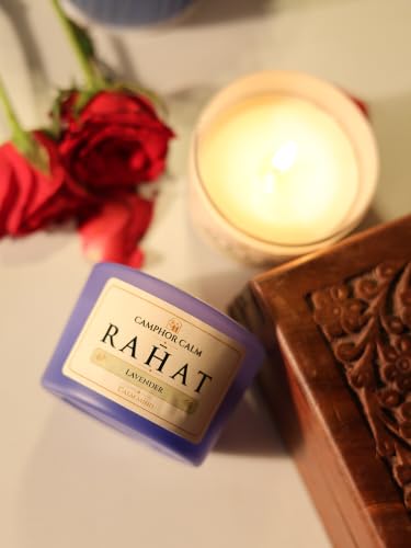 Image of RAHAT | Camphor Infused Soy Wax Scented Candle | Lavender Fragrance | Premium Aromatherapy Candle for Relaxation & Home Decor | Long Burning Cotton Wick