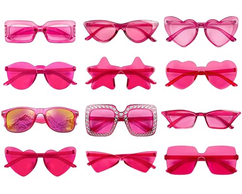 SUNOVELTIES 12 Mixed Pink Style Sunglasses Retro Party Favors Bulk Classic Eyewear Costume Glasses for Women