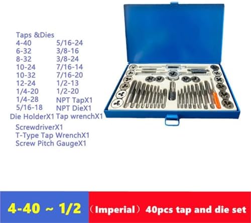 40-Piece Metric & Imperial Tap and Die Set - Precision Tools for Internal & External Thread Tapping, Repair, and Metalworking - Essential Manual Threading Kit