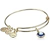 Alex and Ani Birthstones Expandable Bangle for Women, Sapphire Crystal Charm for September, Shiny Gold Finish, 2 to 3.5 in