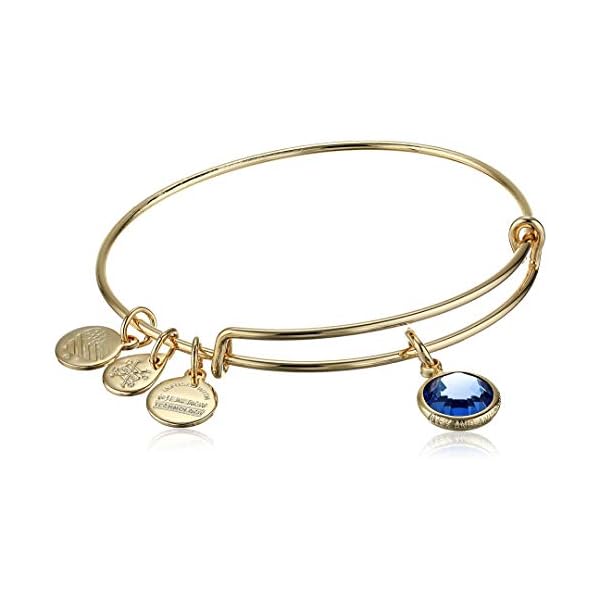 Alex and Ani Birthstones Expandable Bangle for Women, Sapphire Crystal Charm for September, Shiny Gold Finish, 2 to 3.5 in