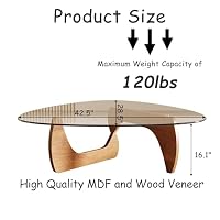 Honyee Morden Coffee Table, 42.5" x 28.5" x 16.1" Triangle Tempered Glass Top for Living Room, Color: Natural Wood — image 2