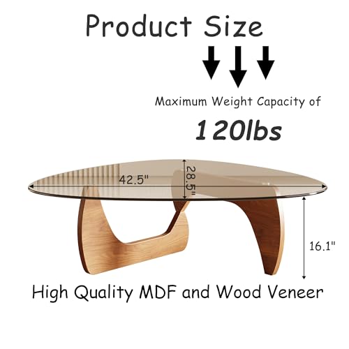 Honyee Morden Coffee Table, 42.5" x 28.5" x 16.1" Triangle Tempered Glass Top for Living Room, Color: Natural Wood - Image 2