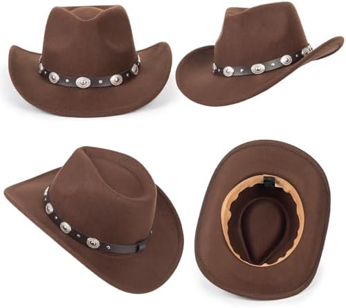 Chapeau Western Feutre – Large Bord, Boucle De Ceinture – Femme/homme – Vintage