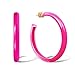 Gold Plated Sterling Silver Clear Lucite/Neon Pink 60MM Large Open Hoop Earrings - Round Flat Edge