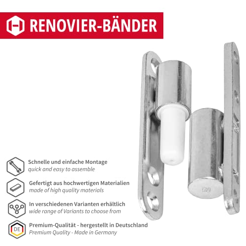 Gedotec 2x Türschaniere Holztür Innen | Aufschraubbänder Renovier-Bänder Gleitlagertechnik [Wartungsfrei] | Türbänder für Holz-Türstöcke 2-teilig Stahl verzinkt | Aufschraub-Scharnier Ø 15 mm