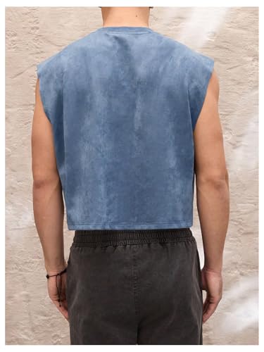 GORGLITTER Men's Letter Patched Washed Cropped Top Crewneck Sleeveless Street Tank Tops2