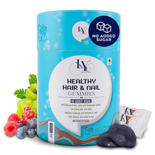 Image of INYU Biotin Hair Gummies for Stronger, Shinier Hair & Nails - 30 Days Pack | No Added Sugar | Gummies with Amla & Grapeseed Extract | Reduces Hair Fall & Strengthens Nails | Mixed Berry Flavor | for Men & Women