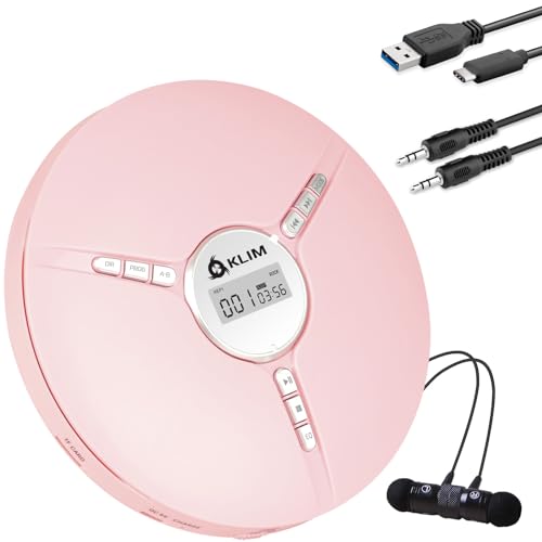 Image of KLIM Discman Portable CD Player with Headphones, Built-in Battery - New Version - CD Players for Home, Car - Compatible w /SD Card, CD, CD-R, CD-RW, MP3, WMA - 5 EQ Effects - Walkman CD Player - Pink