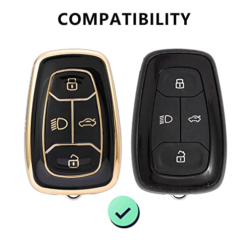 Image of Keyzone TPU Car Key Cover Compatible for: Nexon, Harrier, Tigor BS6, Tigor EV, Safari 2021, Altroz, Safari Gold, Gravitas, Punch Smart Key (Gold Black)