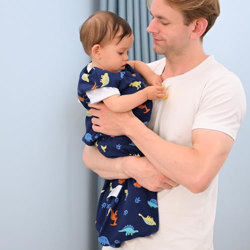 Image of david's kids 100% Organic Cotton Baby Wearable Blankets 0-6 Months, Soft Baby Wearable Blankets with 2-Way Zipper, 2 Pack Comfy Sleeping Bags for Infant Newborn Boys Girls, Small Size, Dinosaur