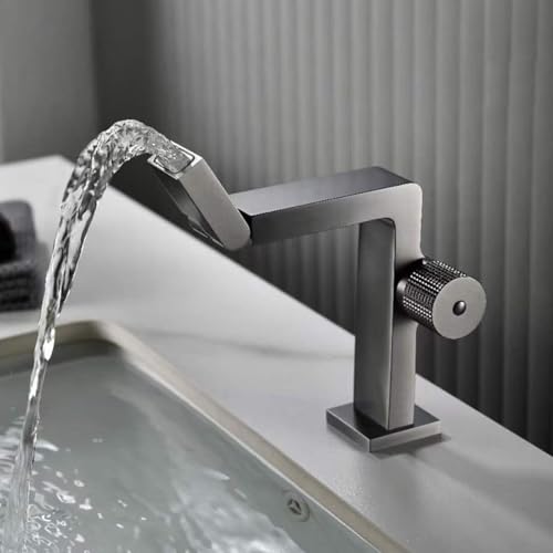 Robinet de salle de bain cascade avec bec pivotant 180° pour lavabo