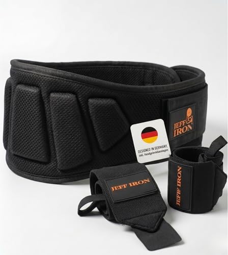 Jeff Iron – Auswahl: Gewichthebergürtel mit Handgelenkbandagen ODER Zughilfen für Krafttraining – Bodybuilding & Gym