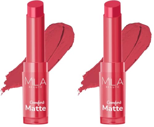 Image of Mila Beaute Creamy Comfort Matte Long-Lasting Lipstick for Women | Highly Pigmented & Hydrating Lipstick with Jojoba | Single Swipe Application | Suitable for Indian Skin Tones - PINK BLAST