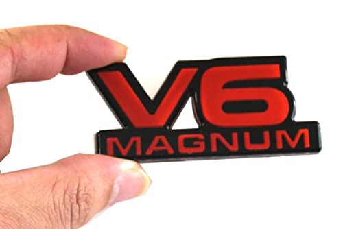 Image of 2Pcs V6 Magnum Emblems Fender Door Nameplate 3D Badge Stickers Logo 1500 Van Fit for Durango V6 (Black Red)