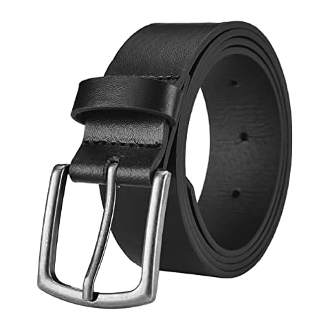 Dirk41 Classic Leather Belt Denim Casual Belt PU Alloy Belt Buckle Wide Men's Belt Jeans Belt Stin Leather Belt (BK1, A) Cover