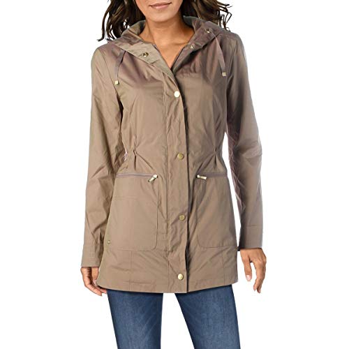 Cole Haan Womens Woven Waterproof Raincoat Tan M