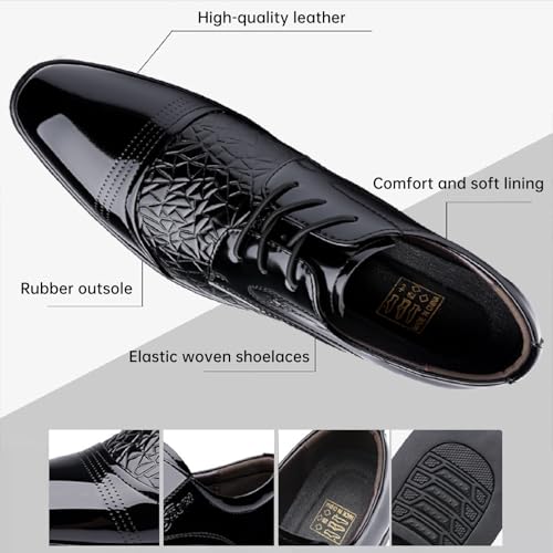 Men Patent Leather Chunky Heels Dress Oxfords Fashion Pointed Toe Plaid Lace-Up Formal Tuxedo Shoe Classical Casual Business Wedding Derby Shoes4