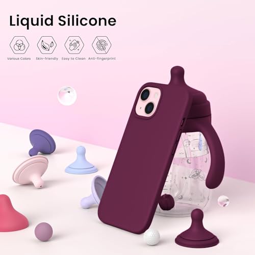 Image of DIZORO Compatible for iPhone 15 Plus Case 6.7, Slim Liquid Silicone Case 3 Layers Full Covered Soft Gel Rubber Phone Case Protective Cover 6.7 Inch - Wine Red