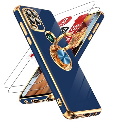 Coque Moto G Stylus 5G 2021 LeYi bleu avec 2 verres trempés et anneau