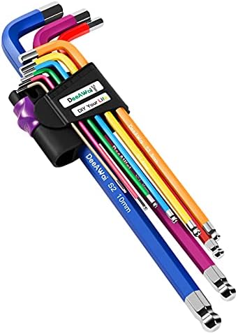 DeeAWai Hex Key Allen Wrench Set, 9 pcs Allen Key Set Tools with Ball End, 1.5mm-10mm, Metric Long Arm Hexagon Wrench, Alloy Steel L-Keys Wrenches for DIY, Bike and Motorcycle Maintenance